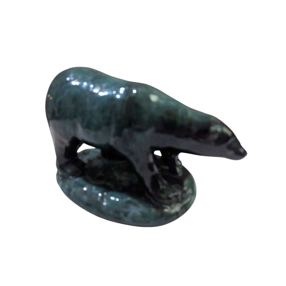 Blue Mountain Pottery Polar Bear and Cub Figurine Green Drip Glaze Canada 10in - Picture 3 of 10